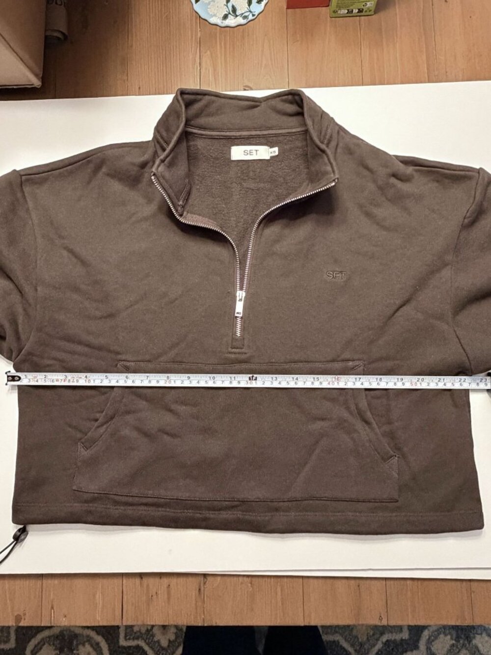 SET Active Heavyweight Sweats Half Zip Sweatshirt Dark Brown XS NWOT - Picture 9 of 10